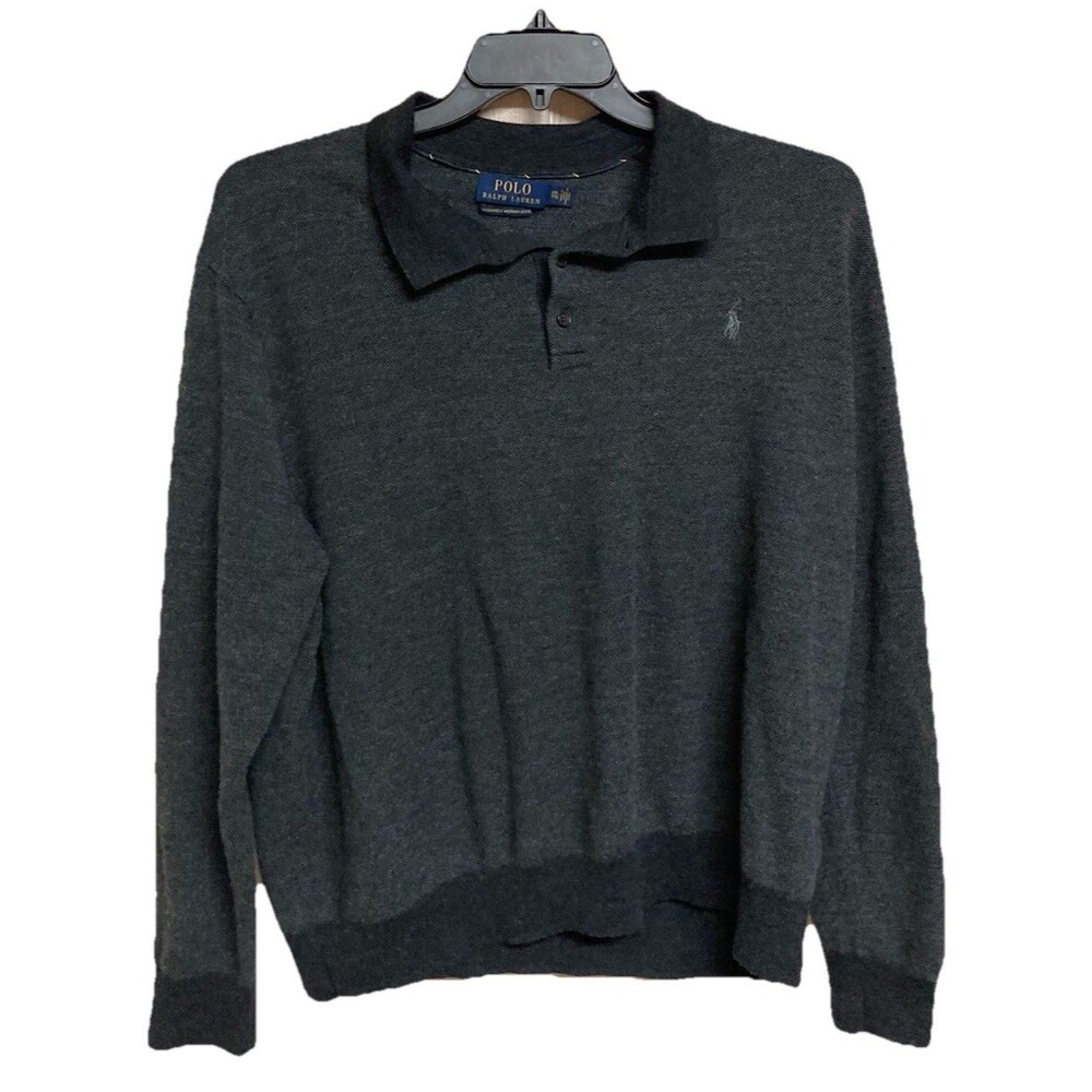 Men's Polo Ralph Lauren Polo Long Sleeve Washable Merino Wool Gray Size XXL